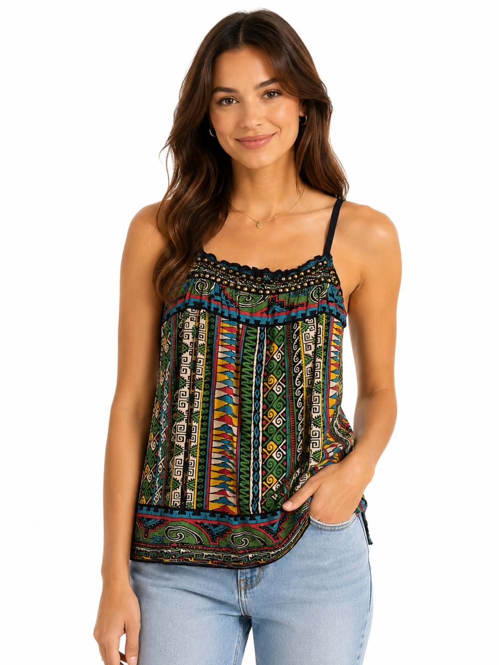 NWT Angie Geo Print Embellished Top size L